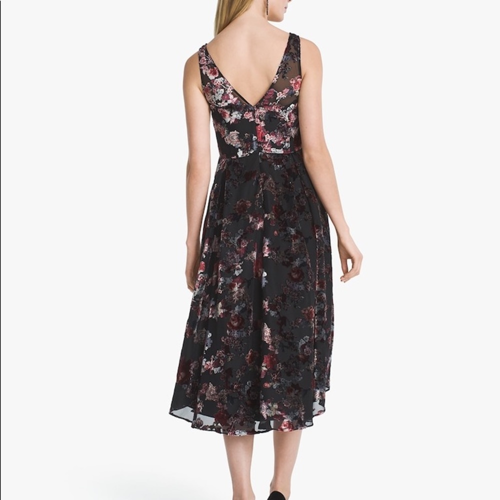 FLORAL BURNOUT HI-LO FIT-AND-FLARE DRESS